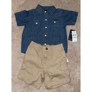 NWT Lucky Brand Navy Printed Short-Sleeve Shirt & Tan Shorts Set